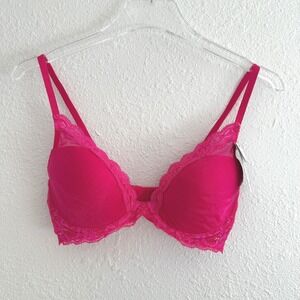 Natori Feathers Contour Plunge Bra Women Size 34C Indian Pink Shine Lace NWT